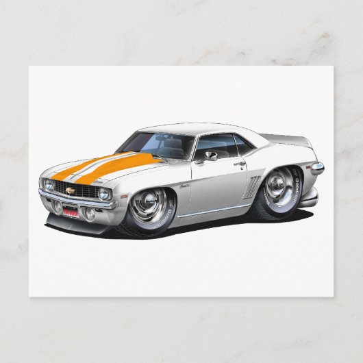 Carte Postale Voiture Camaro SS White-Orange 1969 (Devant)