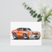 Carte Postale Voiture Chevelle Orange-Blanc 1970 (Debout devant)