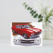 Carte Postale Voiture Chevelle rouge-blanc 1970 (Debout devant)
