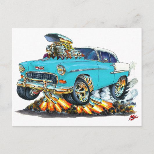 Carte Postale Voiture Chevy Belair Turquoise 1955 (Devant)