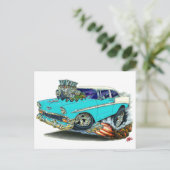 Carte Postale Voiture Chevy Belair Turquoise 1956 (Debout devant)
