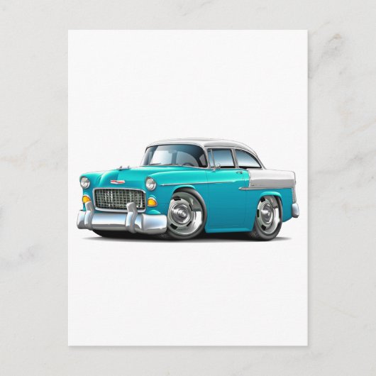 Carte Postale Voiture Chevy Belair Turquoise-White 1955 (Devant)