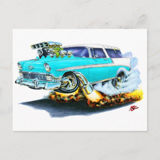 Carte Postale Voiture Chevy Nomad Turquoise 1956 (Devant)