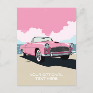 Carte Postale Voiture classique rose texte personnalisé