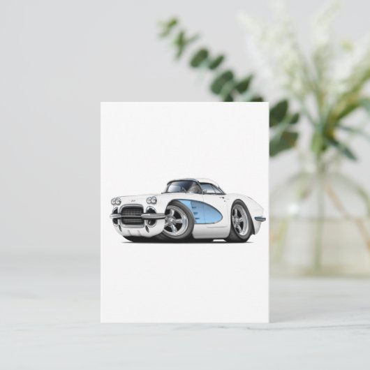 Carte Postale Voiture Corvette Bleu Blanc 1961 (Debout devant)