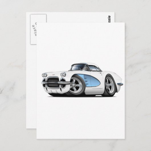 Carte Postale Voiture Corvette Bleu Blanc 1961 (Devant / Derrière)