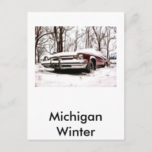 Carte Postale voiture dans la neige