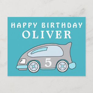 Carte Postale Voiture de course mignonne Bleu Joyeux Anniversair