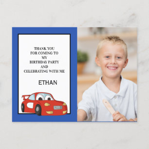 Carte Postale Voiture de course rouge sur une photo d'anniversai