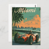 Carte Postale Voiture de course vintage à Miami (Devant / Derrière)