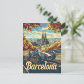 Carte Postale Voiture de course vintage de Barcelone (Debout devant)