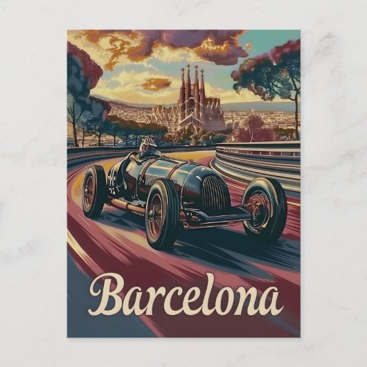 Carte Postale Voiture de course vintage de Barcelone (Devant)