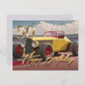 Carte Postale Voiture de course Vintage Joyeux 50e (Devant / Derrière)
