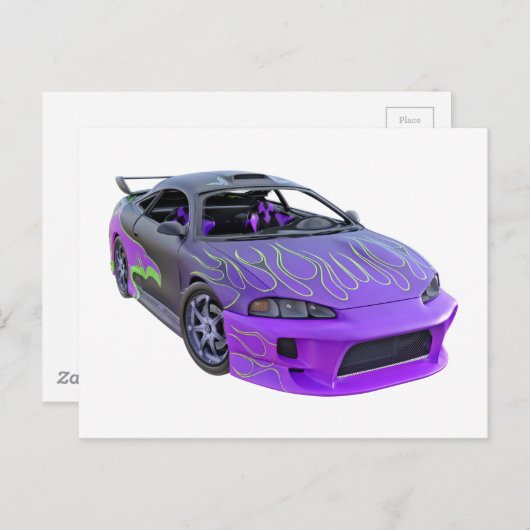 Carte Postale Voiture de course violet à réglage fin (Devant / Derrière)