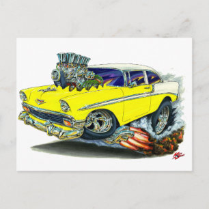 Carte Postale Voiture jaune Chevy Belair 1956