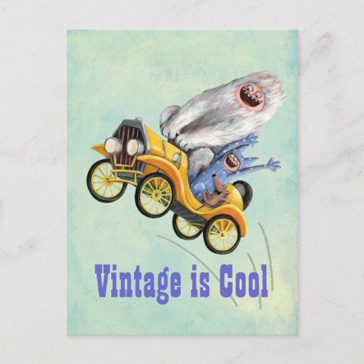 Carte Postale Voiture Monster Vintage jaune (Devant)