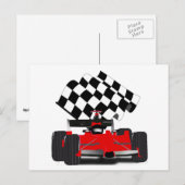 Carte Postale Voiture Red Race avec drapeau À damiers (Devant / Derrière)