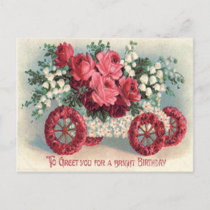 Carte Postale Voiture Rose Rouge Lily de la Vallée Ne m'oublie p