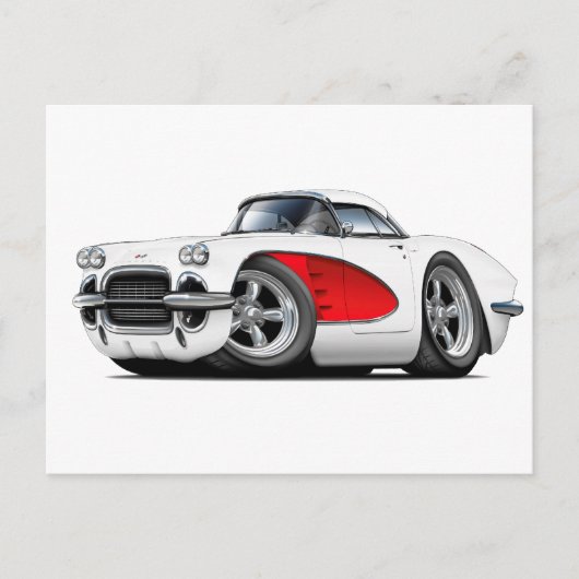 Carte Postale Voiture Rouge-Blanc 1961 Corvette (Devant)