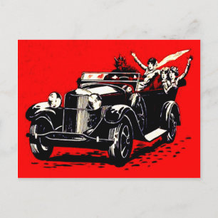 Carte Postale Voiture rouge de Krampus enlevant des femmes
