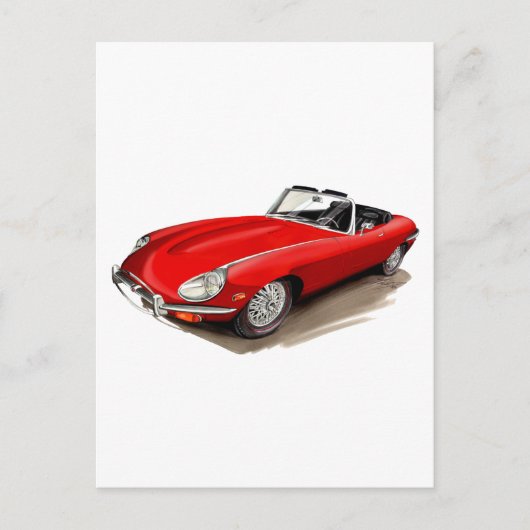 Carte Postale Voiture rouge Jaguar XKE (Devant)