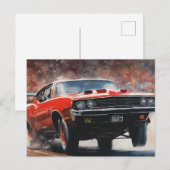 Carte Postale Voiture rouge Vintage (Devant / Derrière)