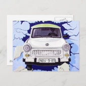 Carte Postale Voiture Trabant, Bleu pâle, Mur de Berlin (Devant / Derrière)