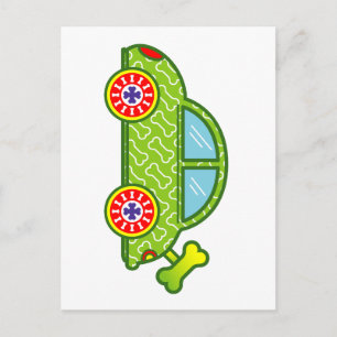 Carte Postale Voiture verte avec des os de chien Design