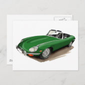 Carte Postale Voiture verte Jaguar XKE (Devant / Derrière)