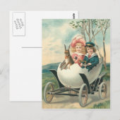 Carte Postale Voiture Victorian Cute Enfants Lapin Oeuf (Devant / Derrière)