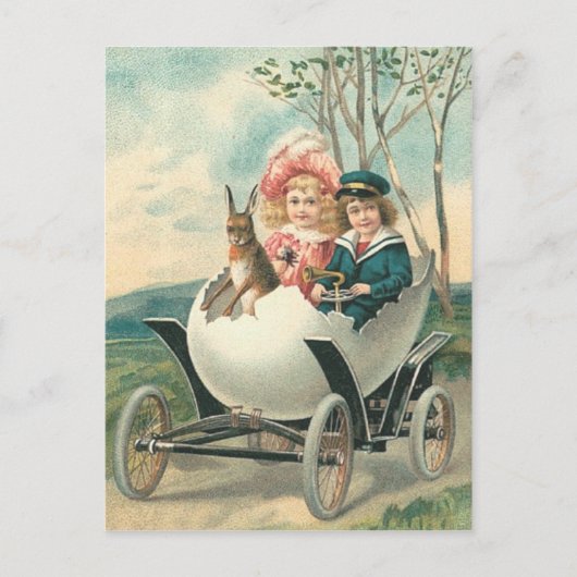 Carte Postale Voiture Victorian Cute Enfants Lapin Oeuf (Devant)