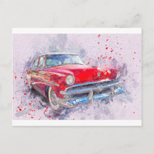 Carte Postale Voiture Vieux Voiture Aquarelle Abstraite Vintage 