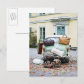 Carte Postale Voiture vintage avec beaucoup de bagages (Devant / Derrière)