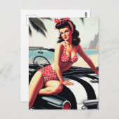 Carte Postale Voiture Vintage Classic Pin Up (Devant / Derrière)