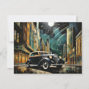Carte Postale Voiture vintage inspirée de l'Art Déco sous la lum