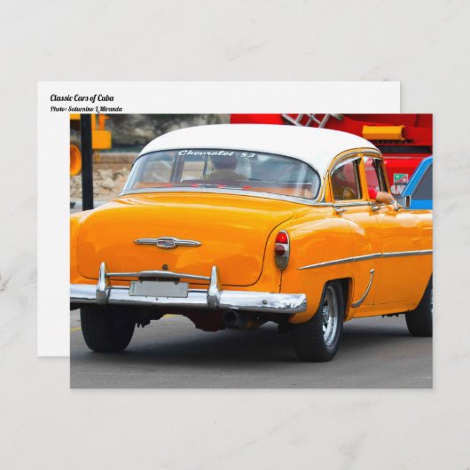 Carte Postale Voitures classiques de Cuba Chaud Jaune Convertibl (Devant / Derrière)