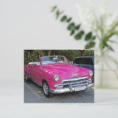 Carte Postale Voitures classiques de Cuba Hot Pink Convertible (Debout devant)