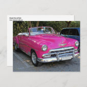 Carte Postale Voitures classiques de Cuba Hot Pink Convertible (Devant / Derrière)