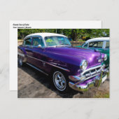 Carte Postale Voitures classiques de Cuba pourpre avec toit blan (Devant / Derrière)