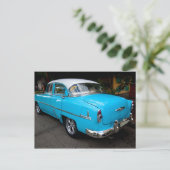 Carte Postale Voitures classiques de Cuba Taxi Turquoise (Debout devant)