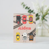 Carte Postale Voitures de course avec des marques de pneus (Debout devant)