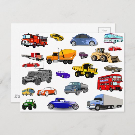 Carte Postale voitures de course d'autobus de bouteur de (Devant / Derrière)