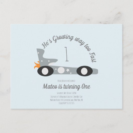 Carte Postale Voitures de course rétro Moon Stars Premier Annive (Devant)