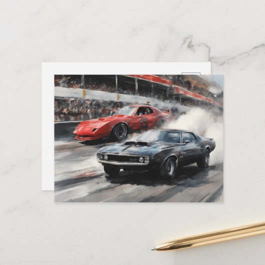 Carte Postale Voitures Red & Black Muscle (Devant/Arrière en situation)