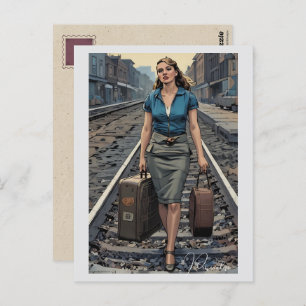 Carte Postale Voiturier de la gare de vintage Woman