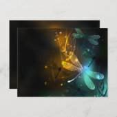 Carte Postale Vol libellule lumineuse verte (Devant / Derrière)