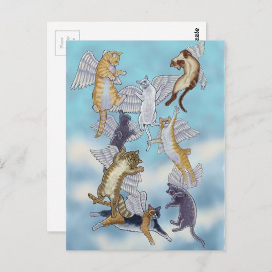 Carte Postale Volée de chats anges (Devant / Derrière)