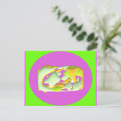 Carte Postale Volet vert citron vert et violet clair motif (Debout devant)