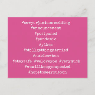 Carte Postale Vos 12 Hashtags Mariage reportés Deep Pink