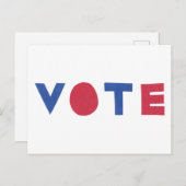 Carte postale VOTE de conception de lettres bloc (Devant / Derrière)